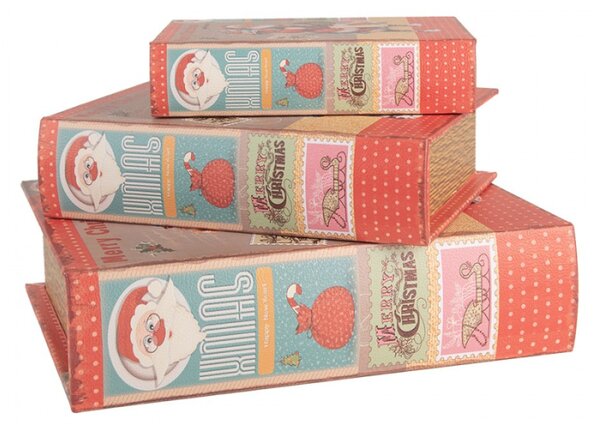 Sada 3 ks úložných boxů ve tvaru knihy s veselým vánočním motivem – 27x22 cm / 22x17 cm / 17x12 cm