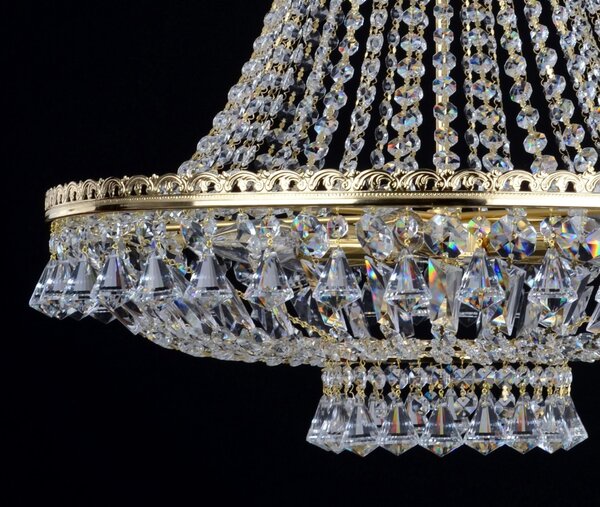DBK GLASS Košový křišťálový lustr se 6-ti žárovkami zdobený štrasovými řetězy & broušenými ověsy ve tvaru diamantu 7090-6-S
