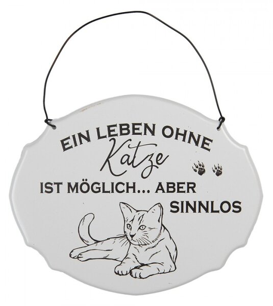 Bílá závěsná kovová cedule Katze 18x15 cm