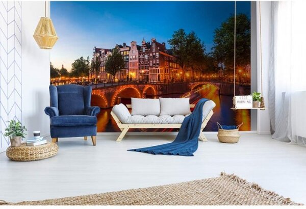 DIMEX | Vliesové fototapety na zeď Amsterdam MS-5-0023 | 375 x 250 cm| modrá, oranžová, hnědá, zelená