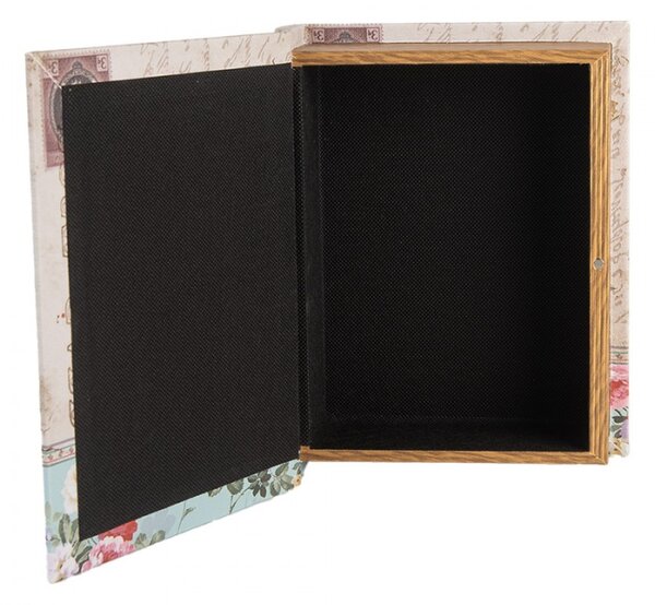 Sada 3 ks úložných boxů ve tvaru knihy s ptáčkem, známkou a nápisem Post Card – 27x22 cm / 22x17 cm / 17x12 cm