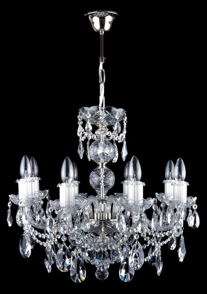 DBK GLASS Stříbrný křišťálový lustr s 8 rameny a broušenými vachtlemi 2190-8-NK