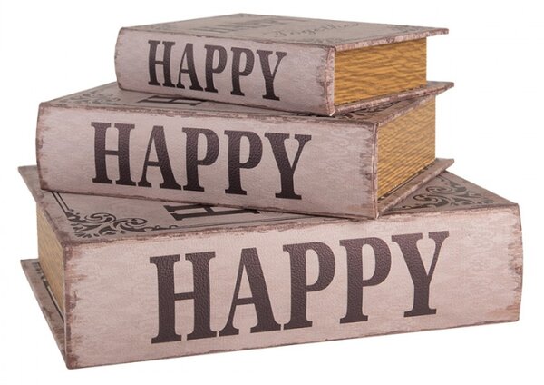 Sada 3 ks úložných boxů ve tvaru knihy s nápisem Happy Together – 27x22 cm / 22x17 cm / 17x12 cm
