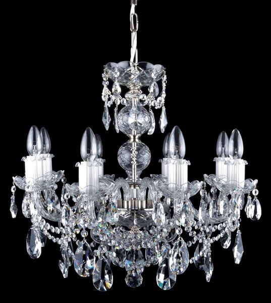 DBK GLASS Stříbrný křišťálový lustr s 8 rameny a broušenými vachtlemi 2190-8-NK