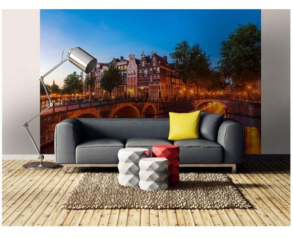 DIMEX | Vliesové fototapety na zeď Amsterdam MS-5-0023 | 375 x 250 cm| modrá, oranžová, hnědá, zelená