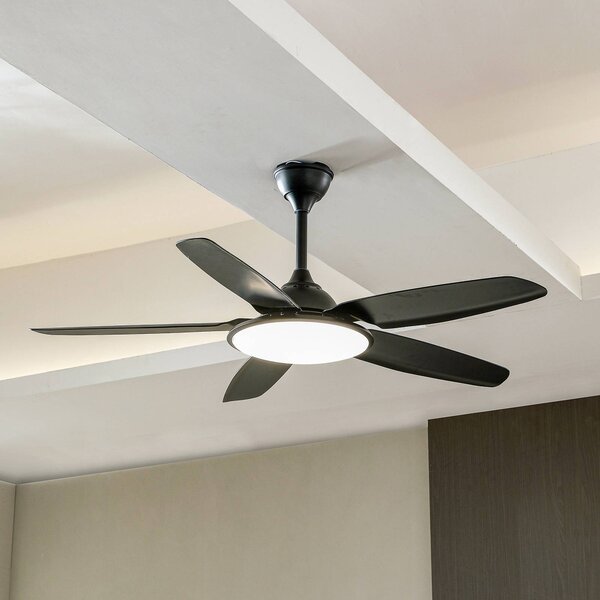 Lucande Stropní ventilátor LED Divian, černý, DC, tichý,, Černá, Obývací pokoj / jídelna, kov, Moderní