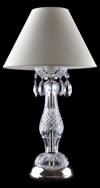 DBK GLASS 1 bulb silver crystal table lamp with cut almonds and the white lapshade SE-0520-1-NKK