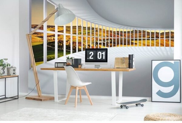 DIMEX | Vliesové fototapety na zeď Hala s výhledem MS-5-0040 | 375 x 250 cm| bílá, šedá, vícebarevná