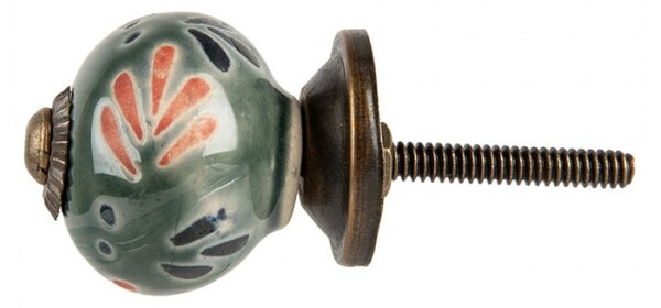 Zeleno-oranžová keramická úchytka Quesnel I – 3x3 cm