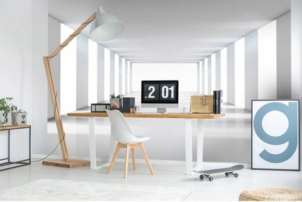 DIMEX | Vliesové fototapety na zeď 3D bílá chodba MS-5-0036 | 375 x 250 cm| bílá, šedá