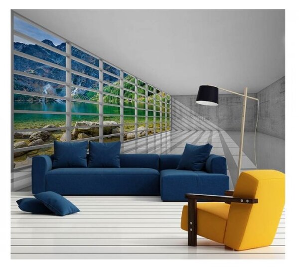 DIMEX | Vliesové fototapety na zeď Interiér s výhledem MS-5-0039 | 375 x 250 cm| bílá, šedá, vícebarevná