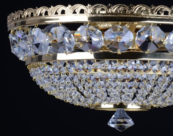 DBK GLASS 3 Bulbs surface-mounted basket crystal chandelier with large cut octagons - Gold brass 7120-3-S-surface_mounted