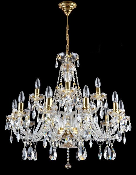 DBK GLASS 15-ti ramenný křišťálový lustr malovaný zlatem s broušenými vachtlemi 1520-10+5-S