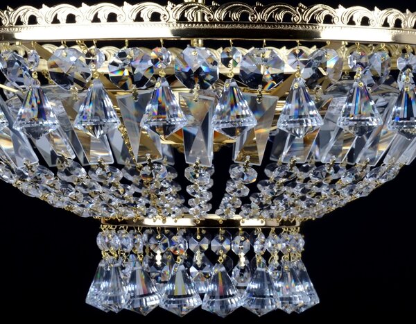 DBK GLASS 6 Bulbs Strass basket crystal chandelier with diamond-shaped crystals - Gold brass 7080-6-dia470mm-S