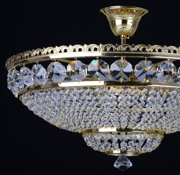 DBK GLASS 9 Bulbs Strass basket crystal chandelier with large cut octagons - Gold brass 7120-9-S