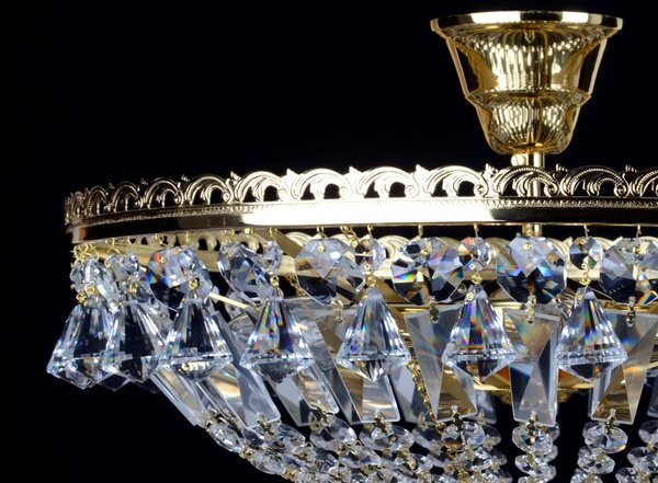 DBK GLASS 6 Bulbs Strass basket crystal chandelier with diamond-shaped crystals - Gold brass 7080-6-dia470mm-S