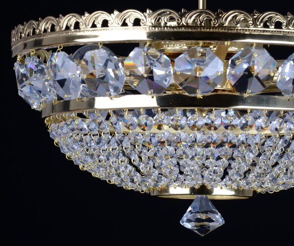 DBK GLASS 3 Bulbs Strass basket crystal chandelier with large cut octagons - Gold brass 7120-3-S