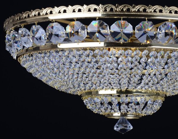 DBK GLASS 9 Bulbs surface-mounted basket crystal chandelier with large cut octagons - Gold brass 7120-9-S-surface_mounted