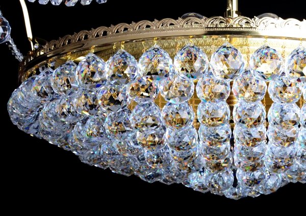 DBK GLASS 9 žárovek - Křišťálový košový lustr s broušenými křišťálovými koulemi III. Zlatá mosaz 7130-9-Sdia730mm