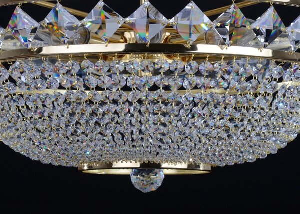 DBK GLASS Zlatý košový křišťálový lustr Swarovski se čtvercovými kameny, rautovou koulí a 9-ti žárovkami 7122-9-Swarovski-S