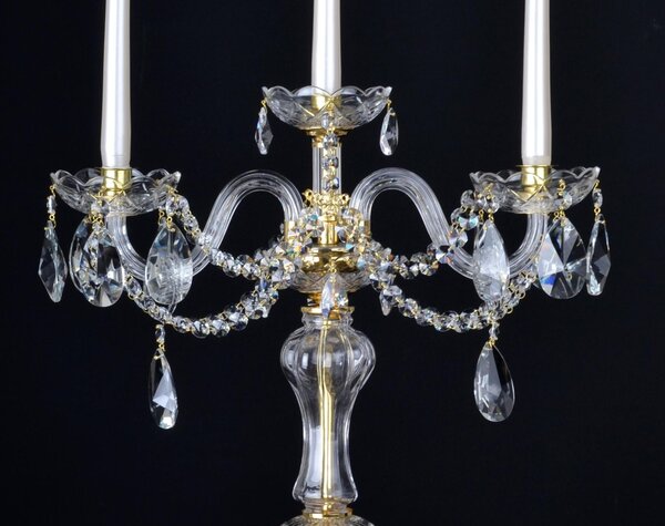 DBK GLASS 3 ramenný křišťálový svícen s broušenými vachtlemi - Zlatá leštěná mosaz Candlestick-SE-1740-3-S
