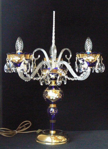 DBK GLASS 3-ramenná modrá stolní křišťálová lampa dekorovaná vysokým smaltem SE-1633-3-SM