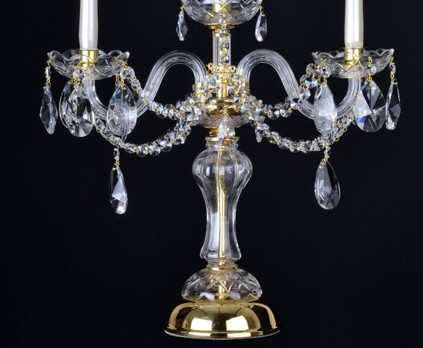 DBK GLASS 3 ramenný křišťálový svícen s broušenými vachtlemi - Zlatá leštěná mosaz Candlestick-SE-1740-3-S
