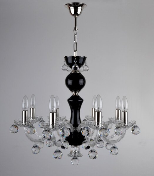 DBK GLASS 8 ramenný černý křišťálový lustr s broušenými křišťálovými koulemi - stříbrný kov 0480-8-RNK