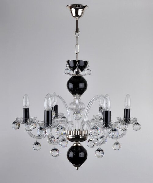 DBK GLASS 6 ramenný černý křišťálový lustr s broušenými křišťálovými koulemi - stříbrný kov 0470-6-RNK