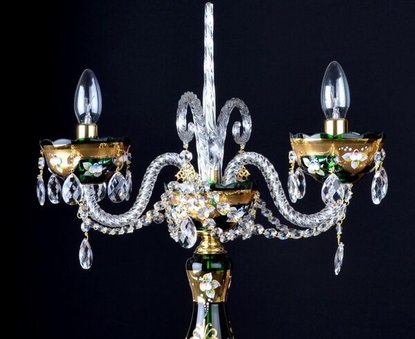 DBK GLASS 3-ramenná zelená křišťálová stolní lampa zdobená vysokým smaltem SE-0635-3-SM