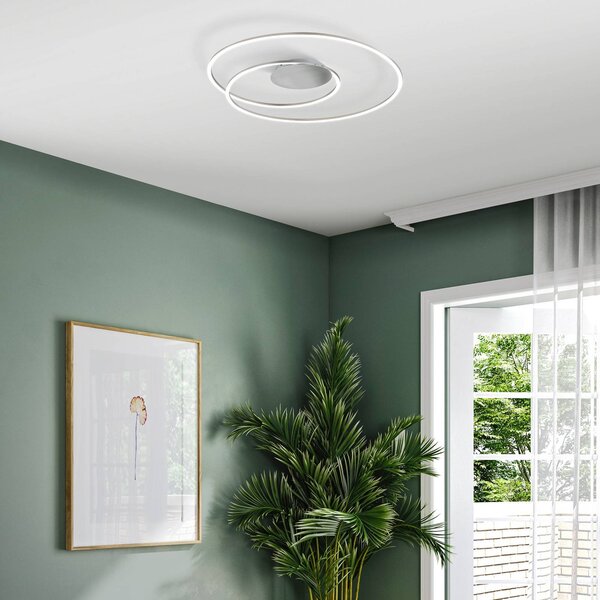 FISCHER & HONSEL LED stropní svítidlo HOLY, nikl, Ø 68 cm, dálkové ovládání,, stmívatelný, Hliník / šedá / zinek, Obývací pokoj / jídelna, kov, Moderní