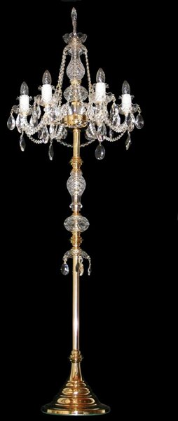 DBK GLASS 6-ti ramenná zlatá stojací lampa s křišťálovými vachtlemi - leštěná mosaz AK-0740-6-S