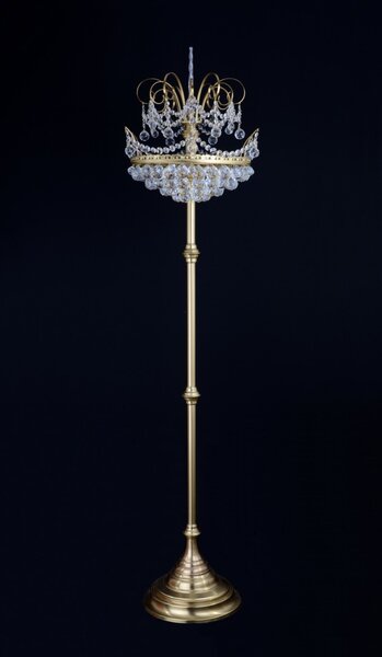 Designová křišťálová stojací lampa s broušenými křišťálovými koulemi - Matná zlatá mosaz