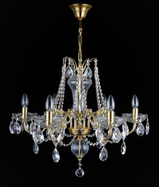 DBK GLASS 6-ti ramenný matovaný mosazný křišťálový lustr s broušenými křišťálovými vachtlemi "Matte Gold" 5110-6-ZM