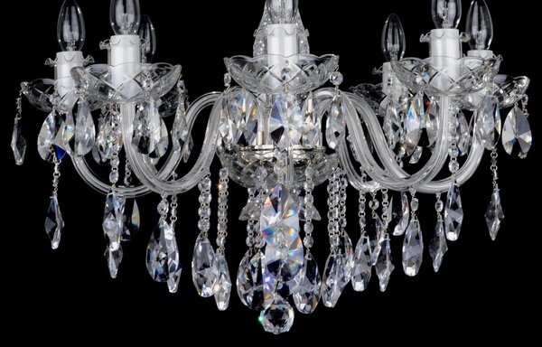DBK GLASS 8-ramenný moderní designový křišťálový lustr s hladkými skleněnými rameny - stříbrný kov 2040-8-NK