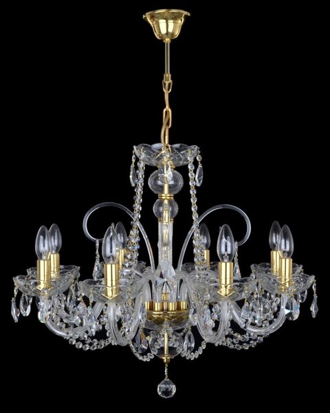 DBK GLASS 8 ramenný skleněný lustr s ručně foukanými koulemi a křišťálovými vachtlemi 1390-8-S