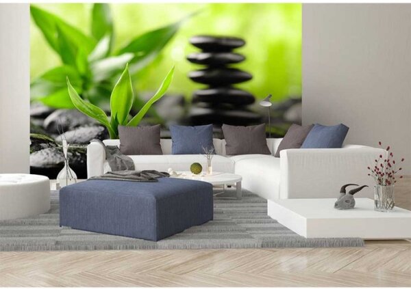 DIMEX | Vliesové fototapety na zeď Kameny zen MS-5-0116 | 375 x 250 cm| zelená, černá