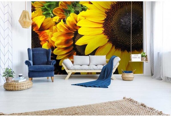 DIMEX | Vliesové fototapety na zeď Slunečnice MS-5-0130 | 375 x 250 cm| žlutá, hnědá, zelená