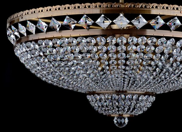 DBK GLASS Křišťálový košový lustr s 15-ti žárovkami a kameny Swarovski - hnědá mosaz 7122-15-Swarovski-PT
