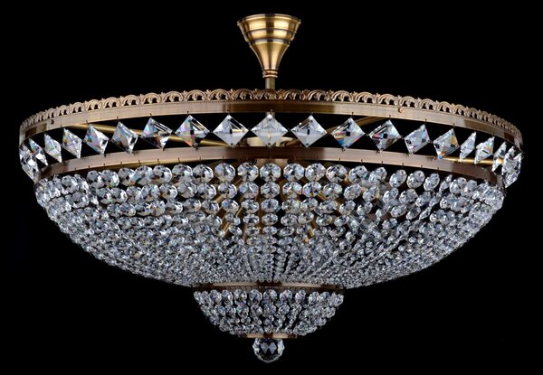DBK GLASS Křišťálový košový lustr s 15-ti žárovkami a kameny Swarovski - hnědá mosaz 7122-15-Swarovski-PT