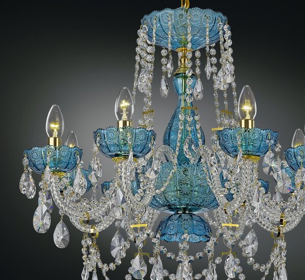 8-ramenný modrý křišťálový lustr dekorovaný zářivým PK500 brusem ZL57001-BLU-N01-08-1or2