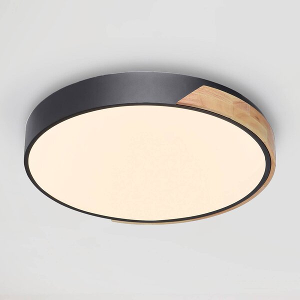 Q-Smart-Home Paul Neuhaus Q-BILA LED stropní světlo, černá/dub, stmívatelný, Černá, Obývací pokoj / jídelna, kov