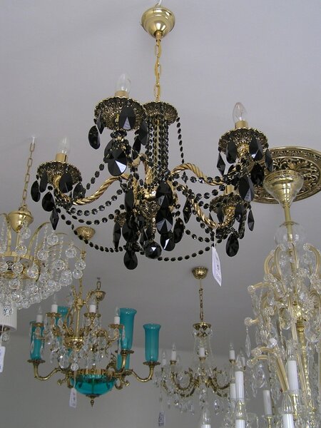 5 Arms Gold & Black cast brass chandelier - Highlighted relief & Black almonds 16435-5-Black