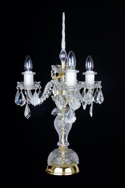 DBK GLASS Vysoká křišťálová stolní lampa se třemi rameny a francouzskými pendlemi SE-0740-3-P