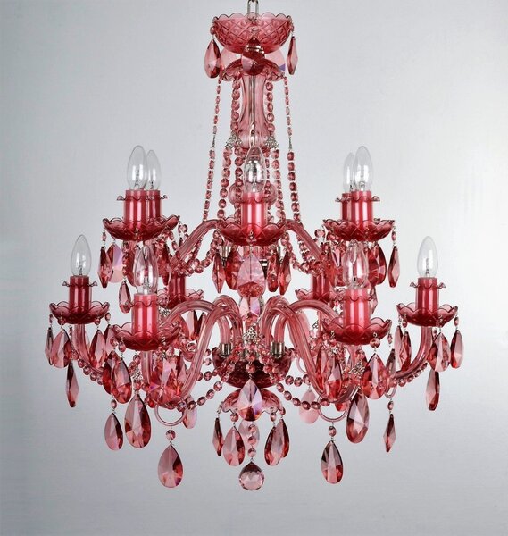 12-ti ramenný růžový křišťálový lustr s broušenými vachtlemi "plameňák"