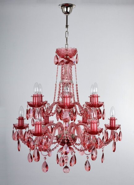 DBK GLASS 12-ti ramenný růžový křišťálový lustr s broušenými vachtlemi "plameňák" 1740-6-6-NK-Rosa
