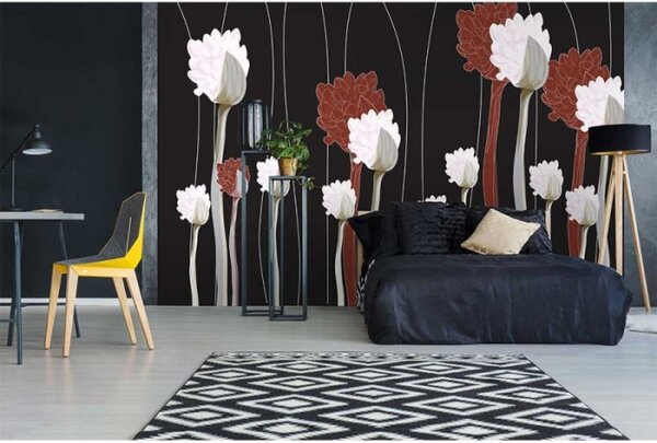 DIMEX | Vliesové fototapety na zeď Kytky na černém pozadí MS-5-0155 | 375 x 250 cm| černá, bílá, červená