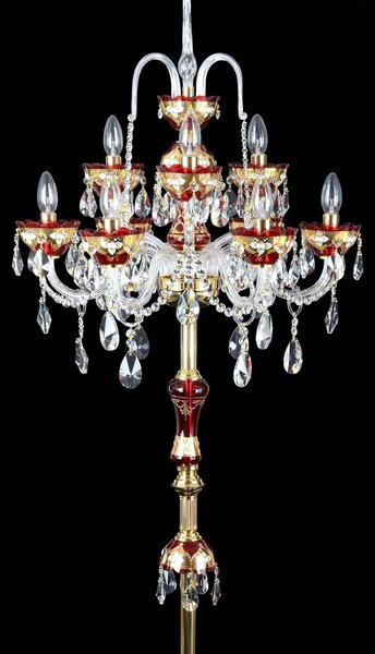 DBK GLASS 9-ti ramenná vysoká červená křišťálová stojací lampa zdobená vysokým smaltem AK-1639-6+3-SM