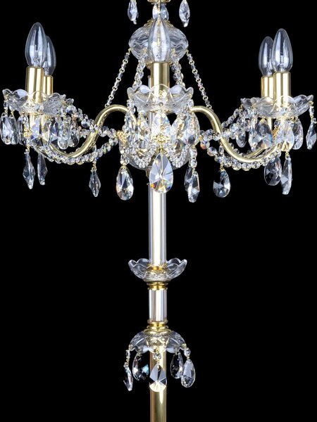 DBK GLASS 6-ti ramenná křišťálová stojací lampa s kovovými rameny a křišťálovými mandlemi AK-5030-6-S