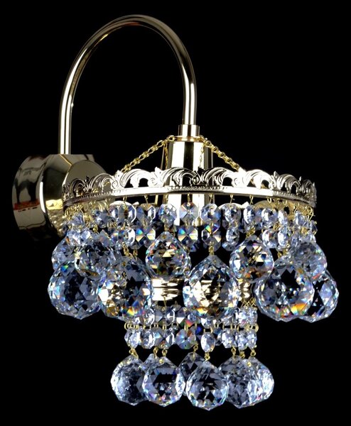 DBK GLASS Zlaté nástěnné svítidlo s jedním mosazným ramenem a broušenými křišťálovými koulemi N-7131-1-R LG2